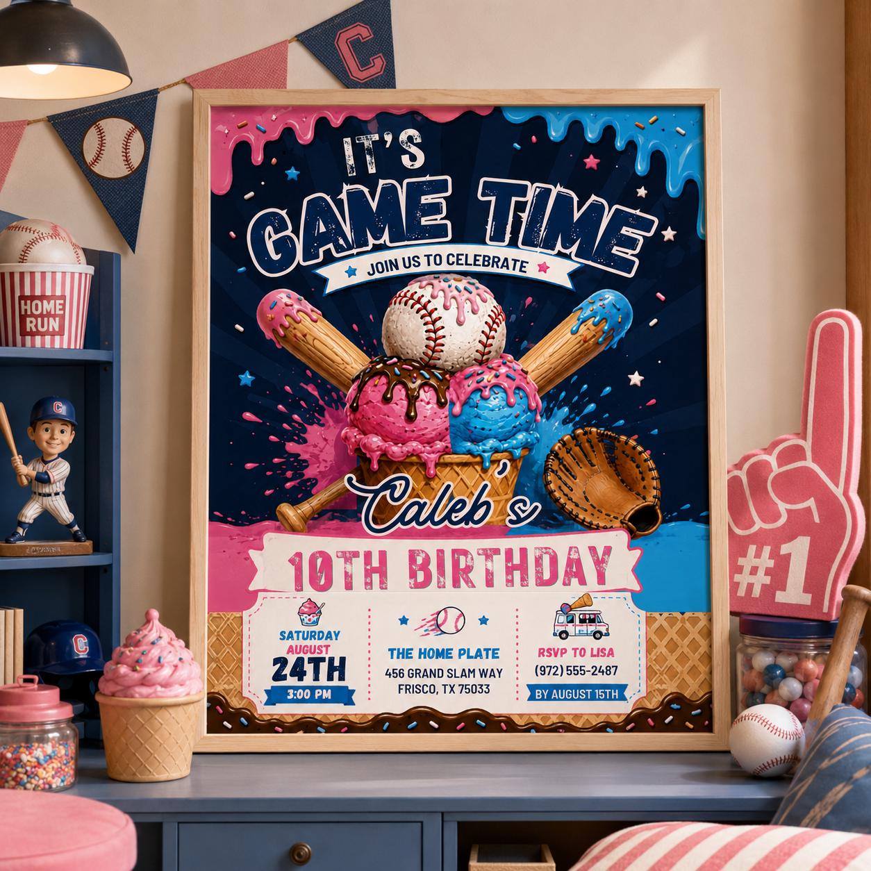 Editable Baseball Drip Birthday Invitation Canva Template, Cream Boys Teens Cute Fun DIY Chic Kids Party Invite, Printable Digital Download.