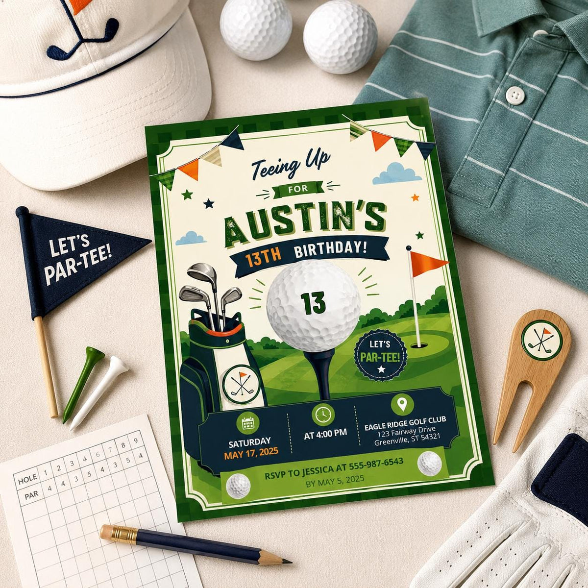 Editable Golf Cocktail Party Invitation Canva Template, Green Preppy Kids Adult Cute Modern Fun Themed DIY Sweet Printable Digital Download.