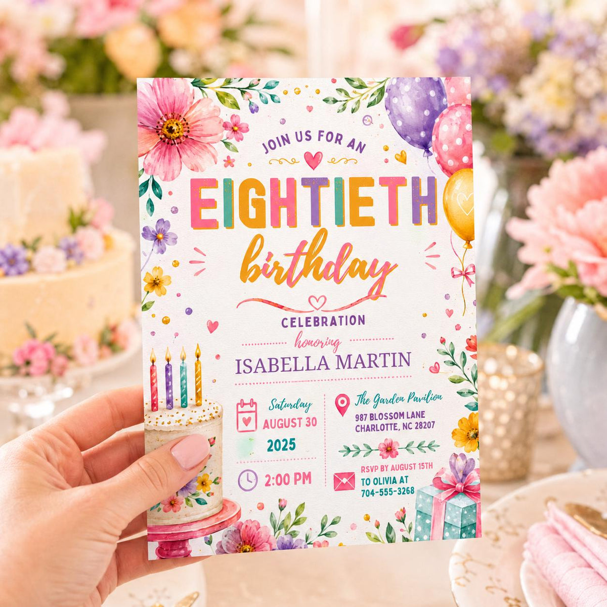 Editable Floral Birthday Invitation Canva Template, Gold Cream Pastel Adult Cute Fun DIY Chic Kids Party Invite, Printable Digital Download.