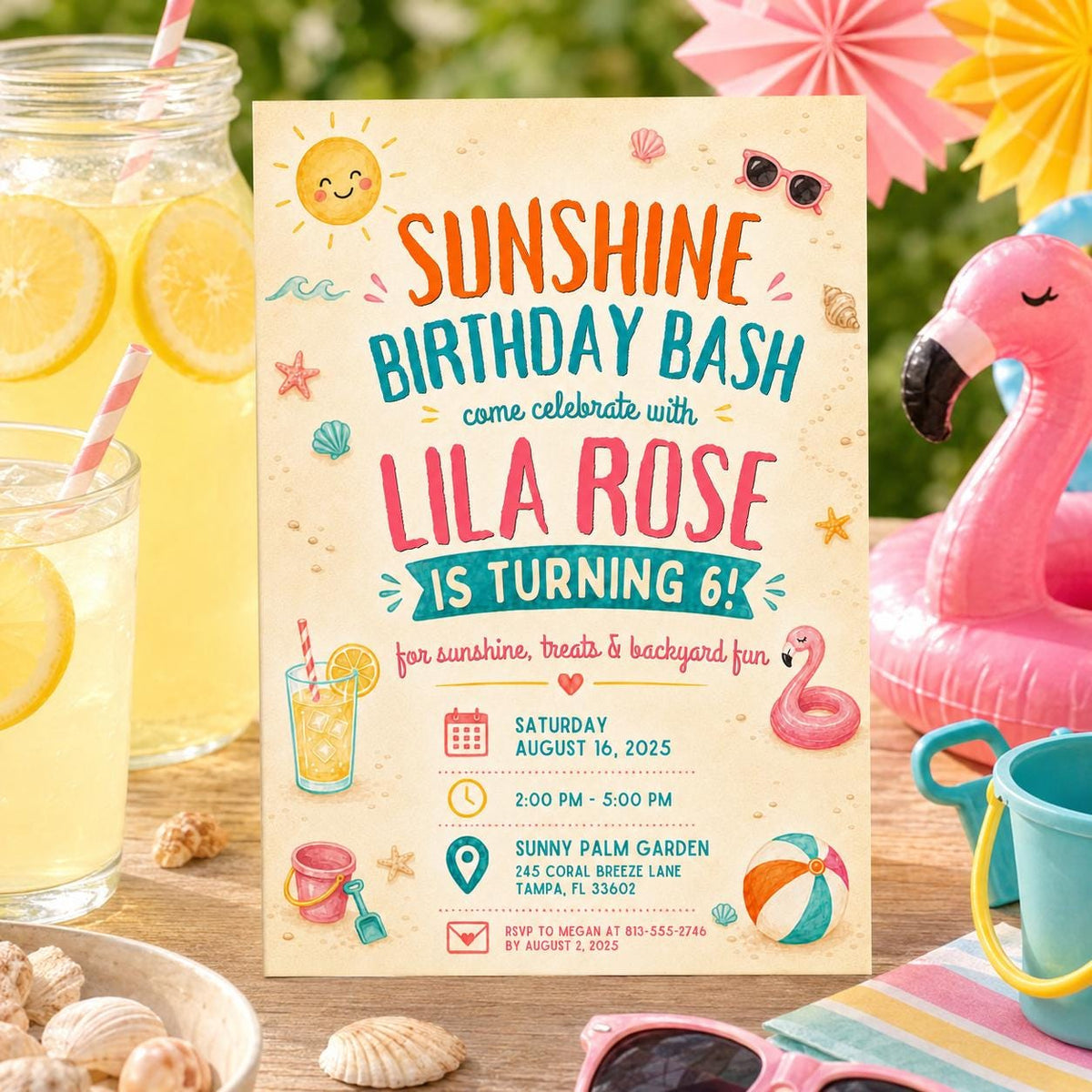 Editable Coastal Birthday Invitation Canva Template, Blue Girls Teens Beach Cute Fun DIY Chic Kids Party Invite, Printable Digital Download.