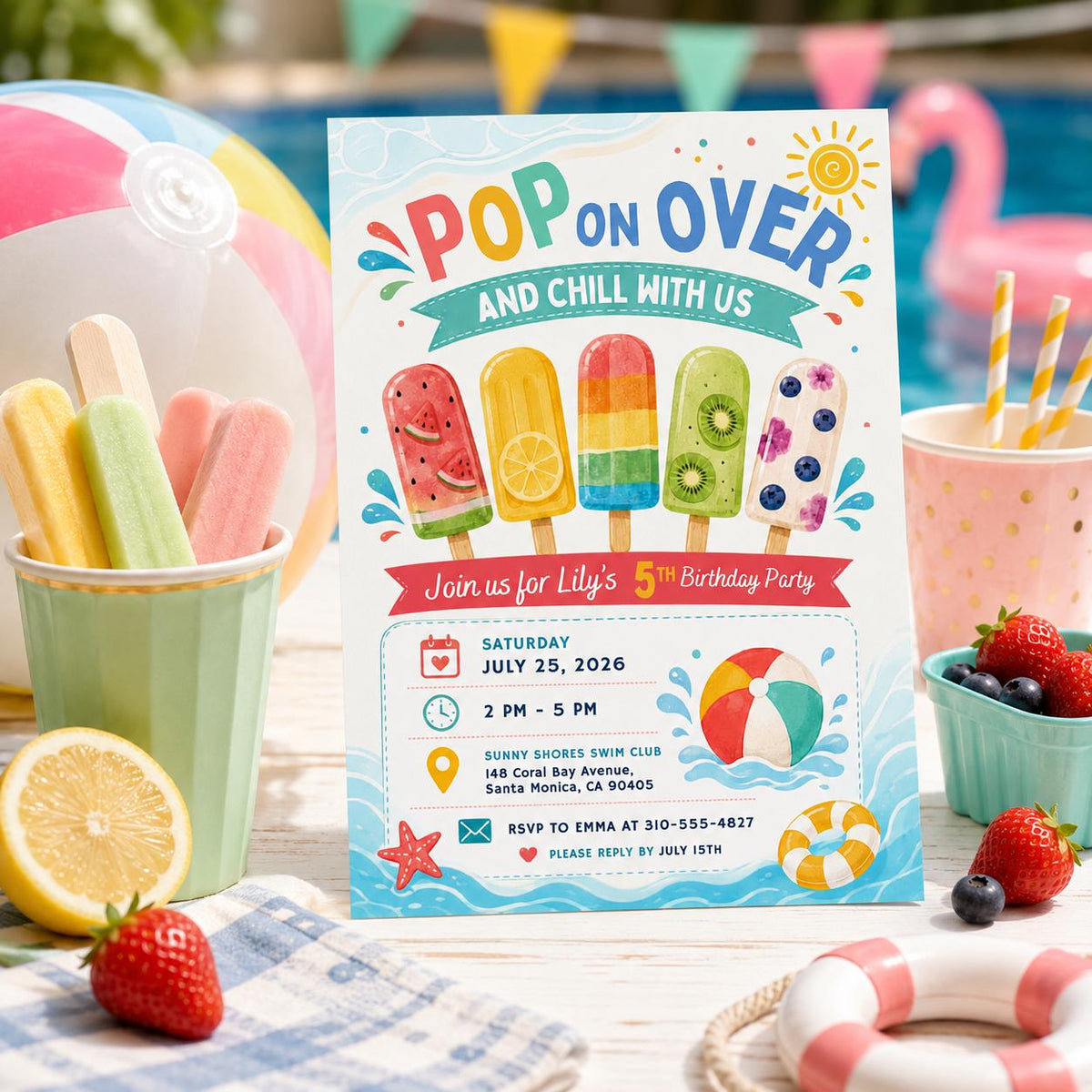 Editable Pool Birthday Invitation Canva Template, Cream Pool Cute Modern Fun Themed DIY Sweet Chic Party Invite, Printable Digital Download.