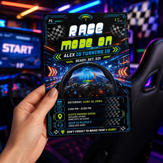 Editable Neon Glow Birthday Invitation Canva Template, Boys Teens Neon Cute Fun DIY Chic Kids Teen Party Invite, Printable Digital Download.