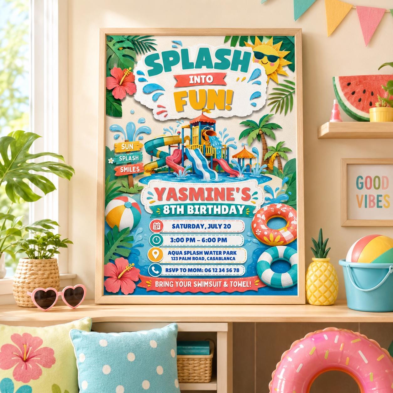Editable Pool Birthday Invitation Canva Template, Boys Summer Cute Modern Fun Themed DIY Chic Kids Party Invite, Printable Digital Download.