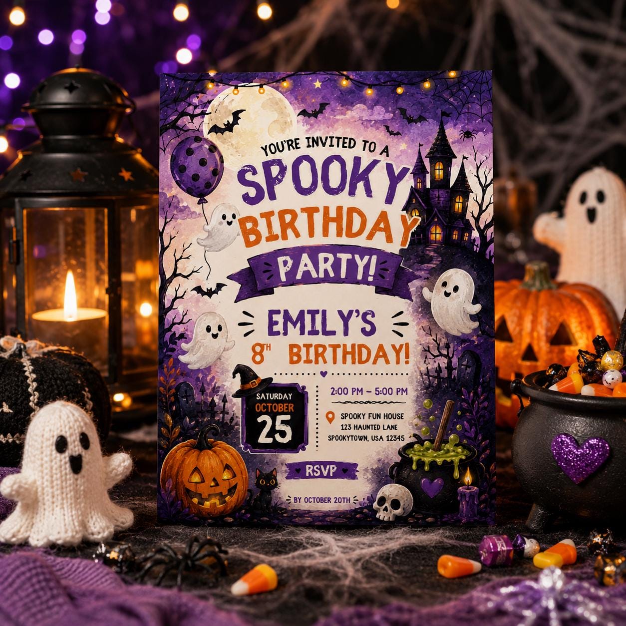 Spooky Halloween Birthday Invitation, Cute Ghost Party Invite, Haunted House Kids Birthday, Editable Canva Template, Printable Invite