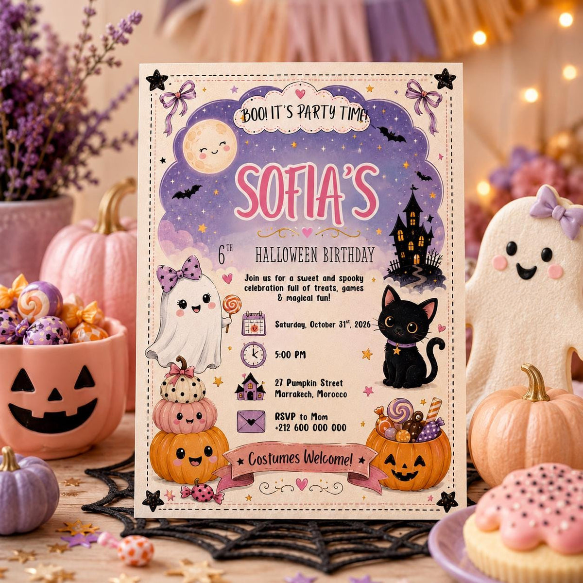 Halloween Costume Party Invitation, Cute Ghost Party Invite, Editable Canva Template, Kids Spooky Celebration Printable, Instant Download