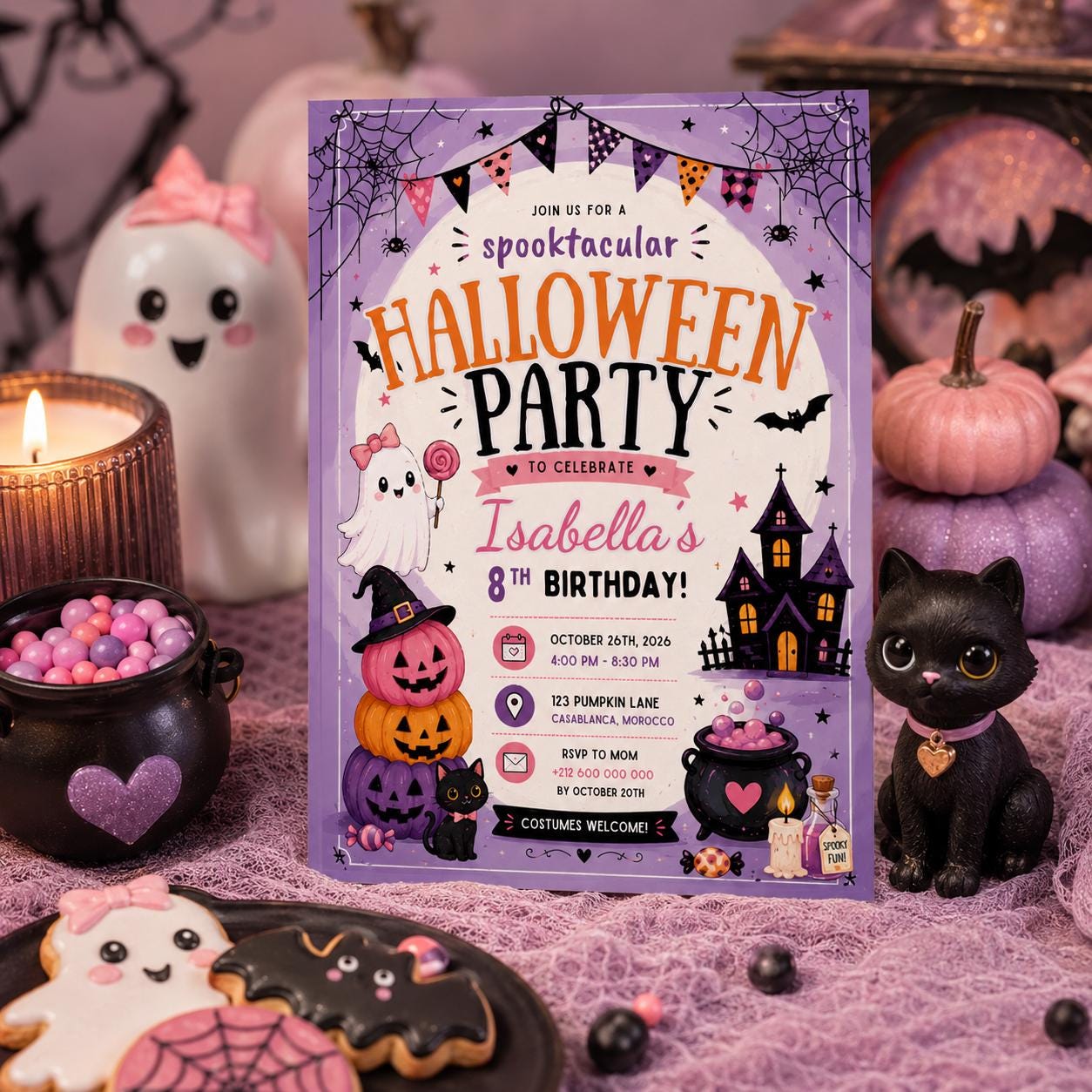 Halloween Costume Party Invitation, Cute Ghost Party Invite, Editable Canva Template, Kids Spooky Celebration Printable, Instant Download