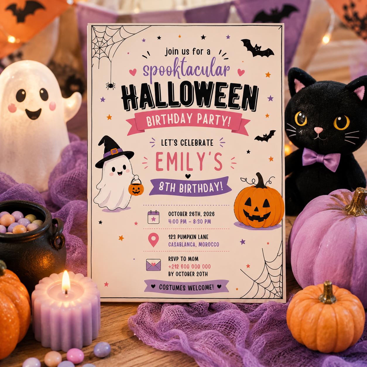 Halloween Costume Party Invitation, Cute Ghost Party Invite, Editable Canva Template, Kids Spooky Celebration Printable, Instant Download