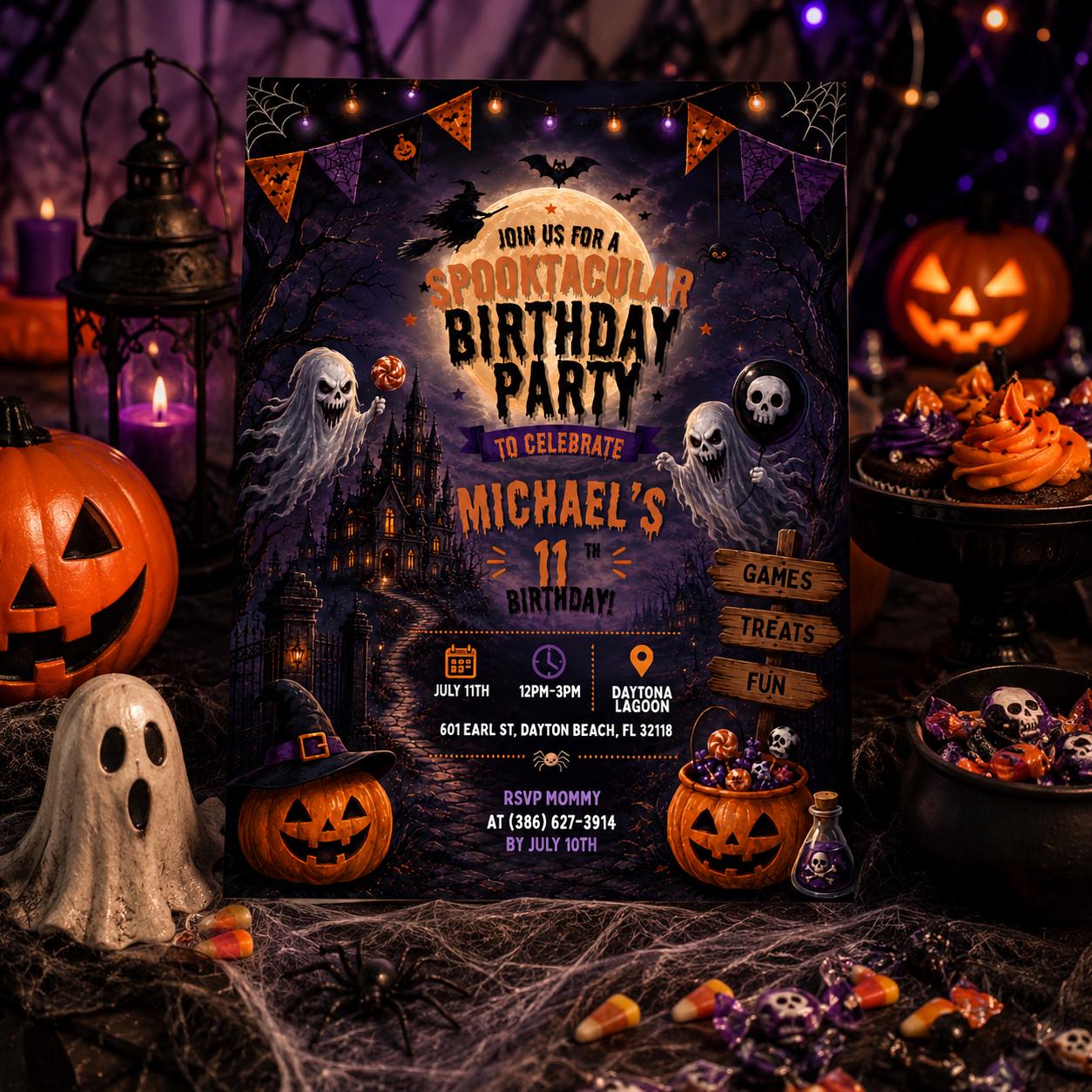 Scary Halloween Birthday Invitation, Haunted House Ghost Party Invite, Spooky Kids Birthday, Editable Canva Template, Instant Download