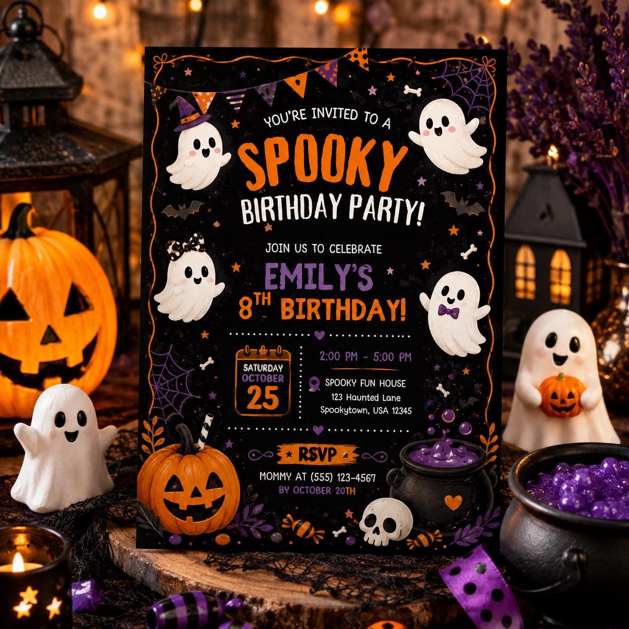 Halloween Costume Party Invitation, Cute Ghost Party Invite, Editable Canva Template, Kids Spooky Celebration Printable, Instant Download