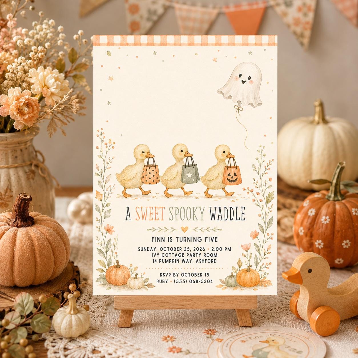 Fall Goose Birthday Invitation, Autumn Pumpkin Party Invite, Halloween Kids Birthday Canva Template
