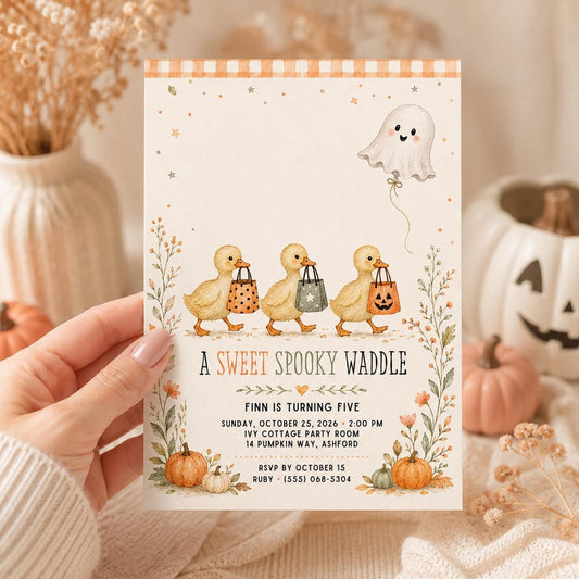 Fall Goose Birthday Invitation, Autumn Pumpkin Party Invite, Halloween Kids Birthday Canva Template