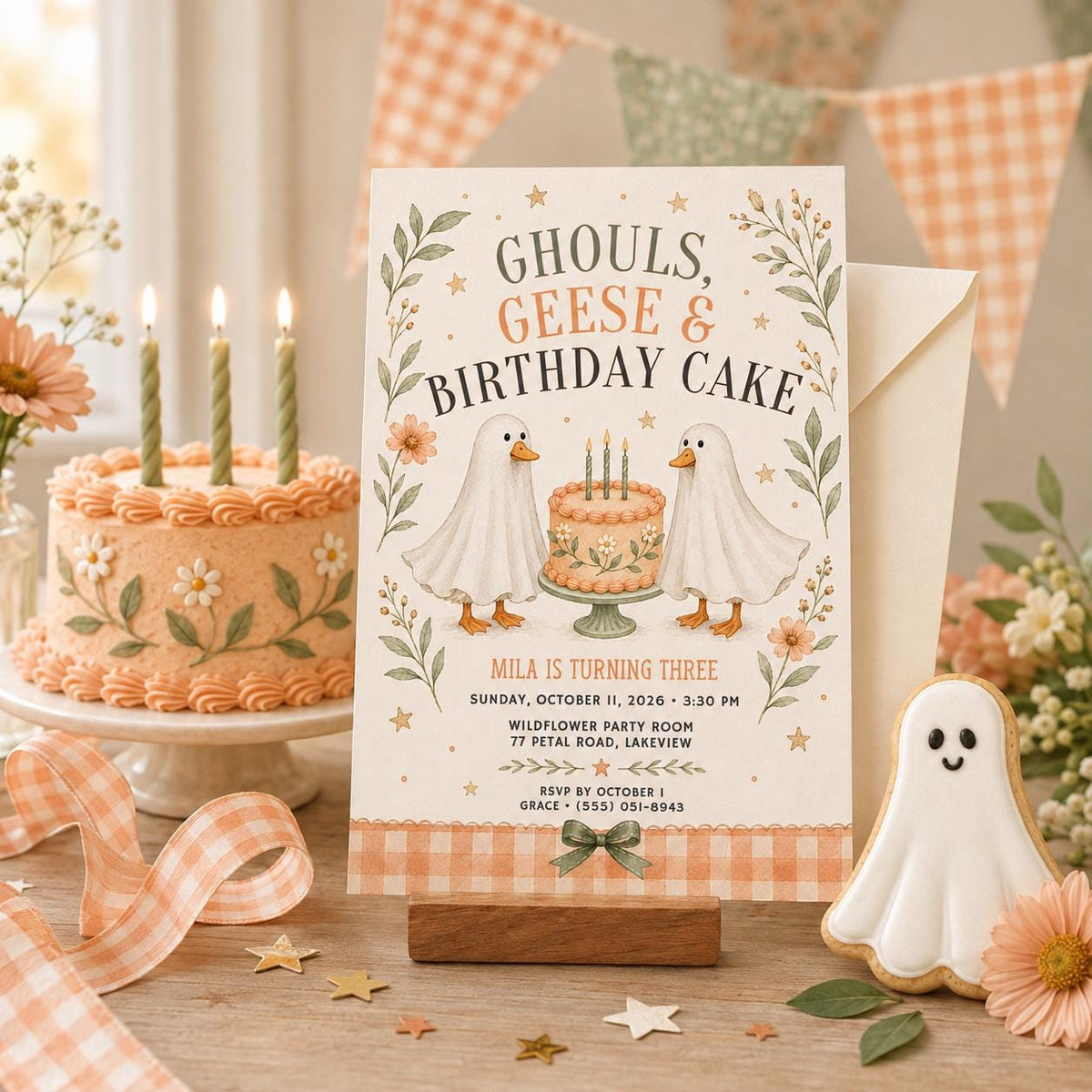 Fall Goose Birthday Invitation, Autumn Pumpkin Party Invite, Halloween Kids Birthday Canva Template
