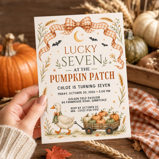 Fall Goose Birthday Invitation, Autumn Pumpkin Party Invite, Halloween Kids Birthday Canva Template