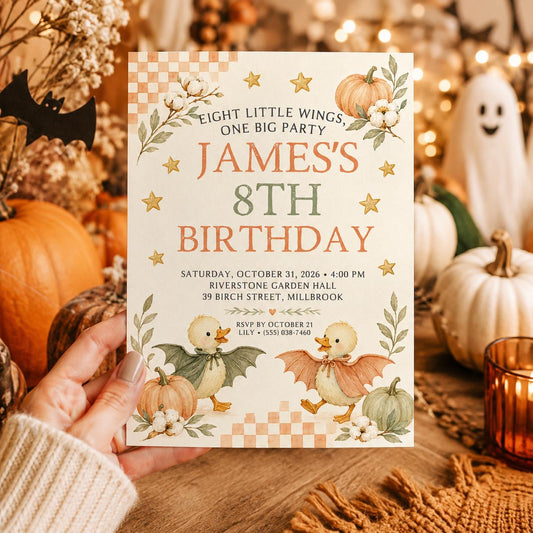 Fall Goose Birthday Invitation, Autumn Pumpkin Party Invite, Halloween Kids Birthday Canva Template