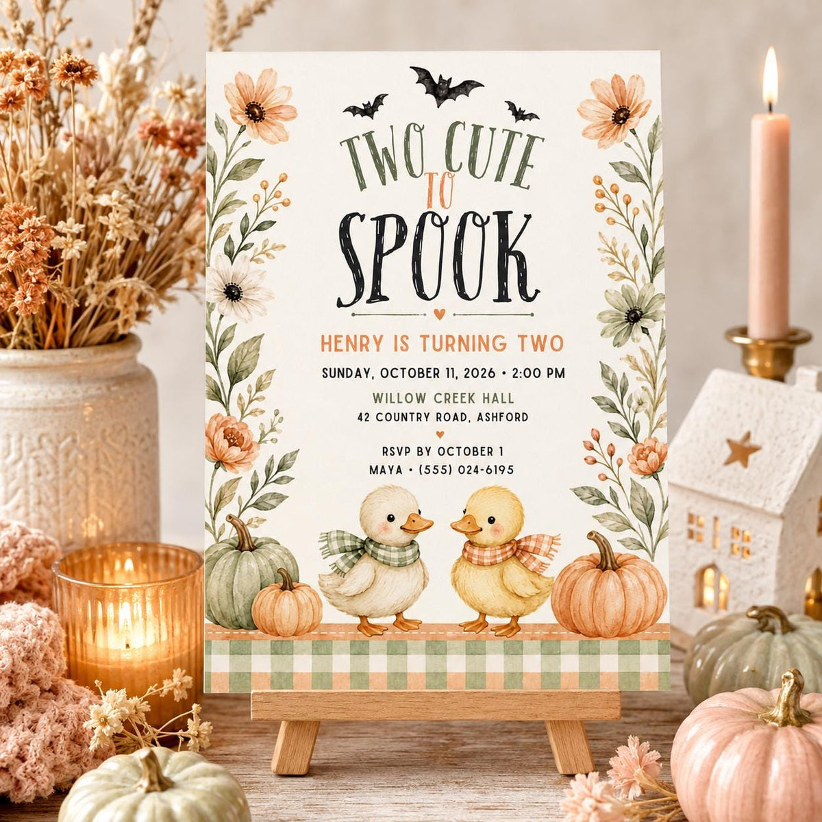 Fall Goose Birthday Invitation, Autumn Pumpkin Party Invite, Halloween Kids Birthday Canva Template