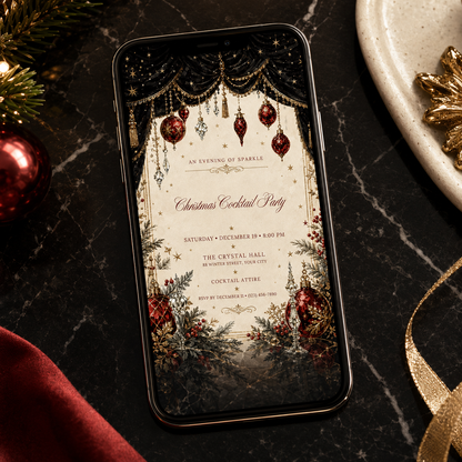 Christmas Cocktail Party invitation shown on a phone
