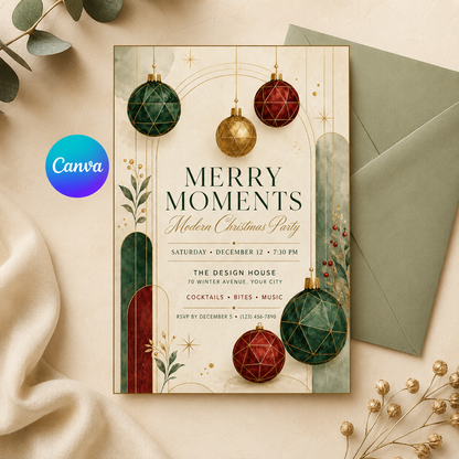 Merry Moments invitation with sage envelope