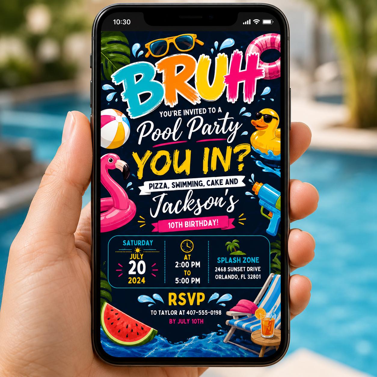 Editable Pool Birthday Invitation Canva Template, Boys Teens Pool Cute Modern Fun Themed DIY Sweet Party Invite, Printable Digital Download.