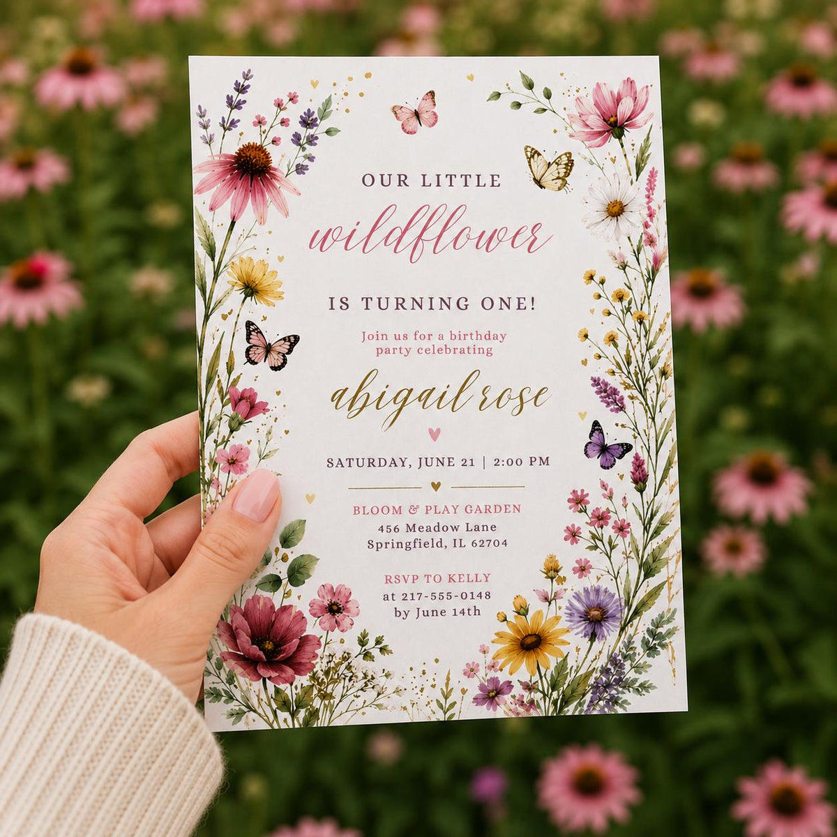 Editable Wildflower Birthday Invitation Canva Template, Floral Girls Kids Cute Modern Fun DIY Chic Party Invite, Printable Digital Download.