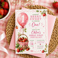 Editable Strawberry Berry First Birthday Invitation Canva Template, Pink Blush Girls Kids Cute Fun Party Invite, Printable Digital Download.