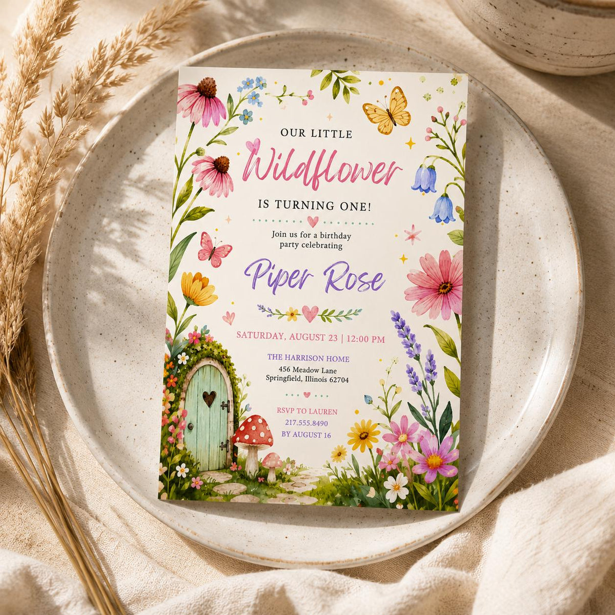 Editable Wildflower Birthday Invitation Canva Template, Floral Girls Kids Adult Cute Fun DIY Sweet Party Invite, Printable Digital Download.