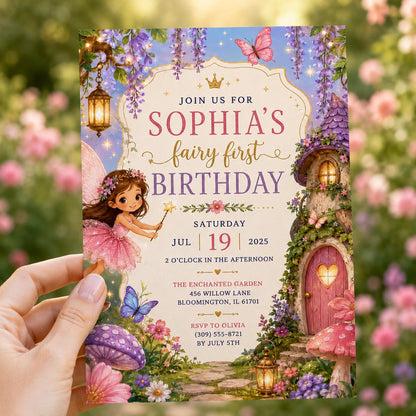 Editable Fairy Garden Birthday Invitation Canva Template, Girls Kids Fairy Cute Fun DIY Sweet Chic Party Invite, Printable Digital Download.