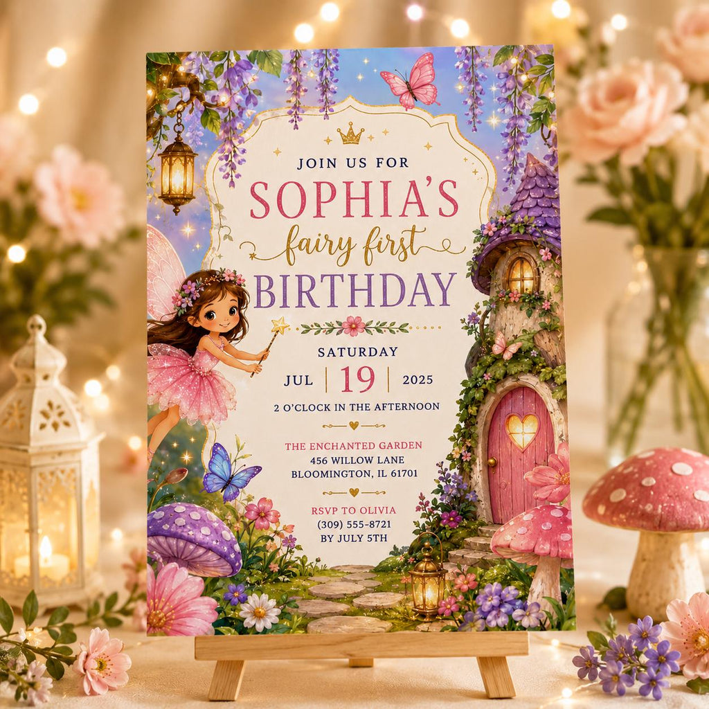 Editable Fairy Garden Birthday Invitation Canva Template, Girls Kids Fairy Cute Fun DIY Sweet Chic Party Invite, Printable Digital Download.