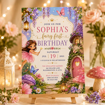 Editable Fairy Garden Birthday Invitation Canva Template, Girls Kids Fairy Cute Fun DIY Sweet Chic Party Invite, Printable Digital Download.