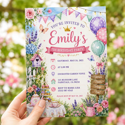 Editable Tea Birthday Invitation Canva Template, Girls Kids Tea Cute Fun DIY Sweet Chic Teen Tween Party Invite, Printable Digital Download.