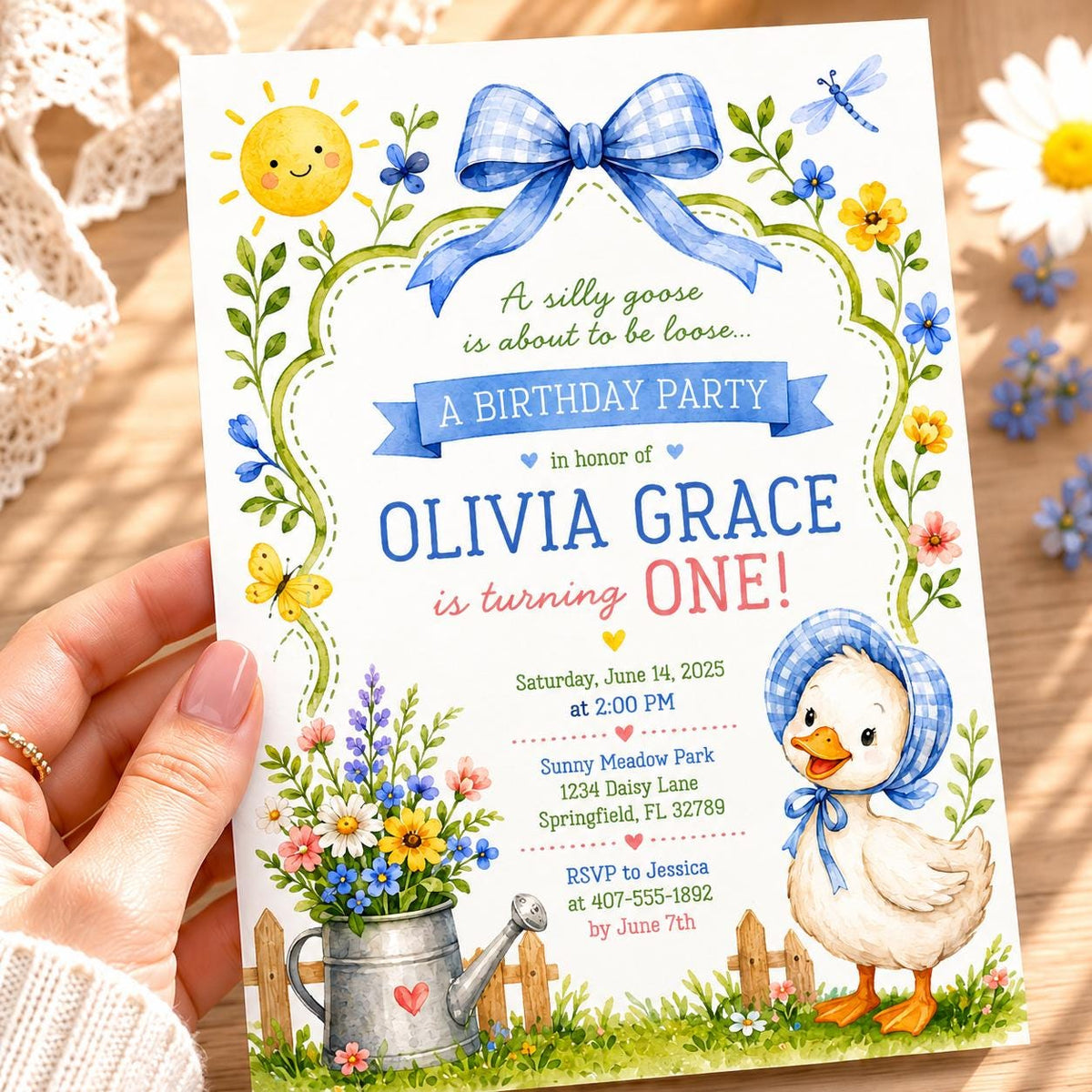 Editable Silly Goose Birthday Invitation Canva Template, Girls Cute Modern Fun DIY Sweet Chic Kids Party Invite, Printable Digital Download.