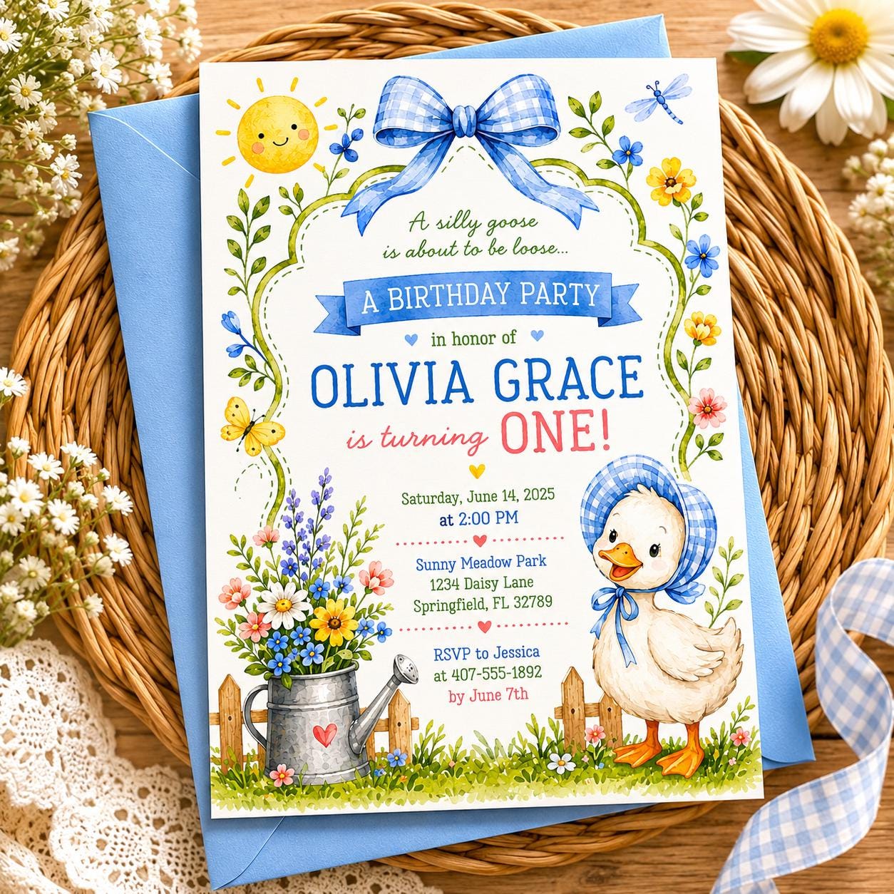 Editable Silly Goose Birthday Invitation Canva Template, Girls Cute Modern Fun DIY Sweet Chic Kids Party Invite, Printable Digital Download.