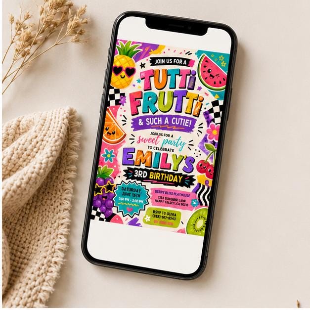 Editable Tropical Birthday Invitation Canva Template, Kids Summer Cute Modern Fun Themed DIY Sweet Party Invite, Printable Digital Download.