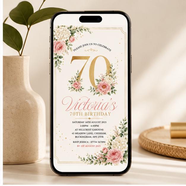 Editable Floral Birthday Invitation Canva Template, Kids Adult Floral Cute Fun DIY Sweet Chic Teen Party Invite, Printable Digital Download.