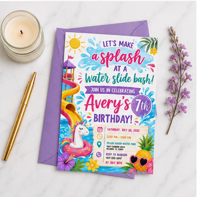 Editable Pool Birthday Invitation Canva Template, Girls Pool Cute Modern Fun Themed DIY Sweet Chic Party Invite, Printable Digital Download.