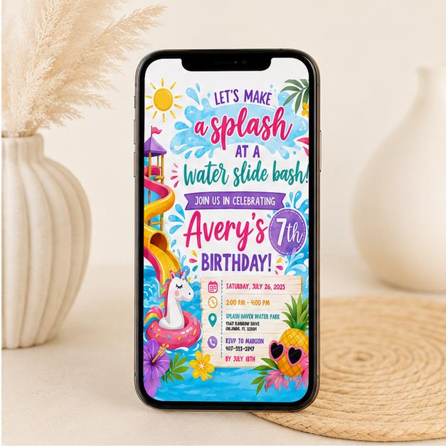 Editable Pool Birthday Invitation Canva Template, Girls Pool Cute Modern Fun Themed DIY Sweet Chic Party Invite, Printable Digital Download.