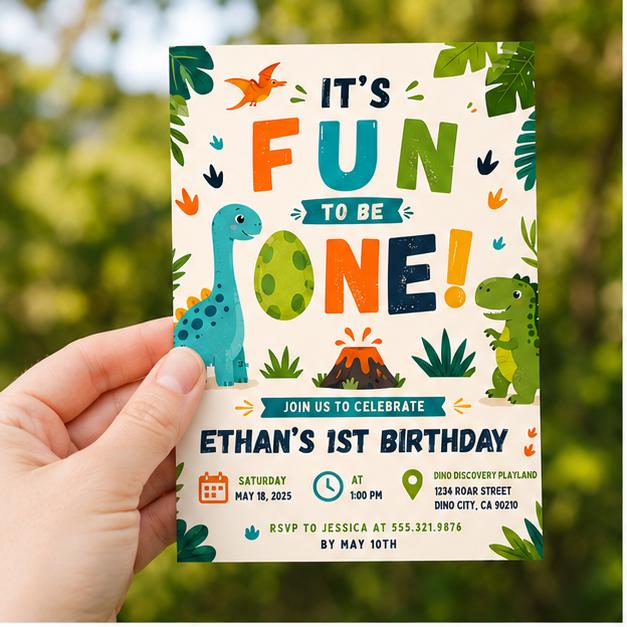 Editable Dinosaur Birthday Invitation Canva Template, Boys Kids Dino Cute Modern Fun DIY Chic Teen Party Invite, Printable Digital Download.
