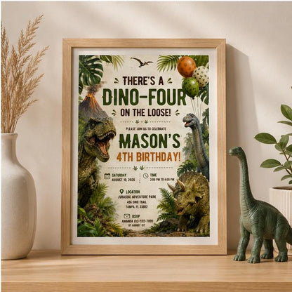 Editable Dinosaur Birthday Invitation Canva Template, Boys Kids Dino Cute Modern Fun DIY Chic Teen Party Invite, Printable Digital Download.