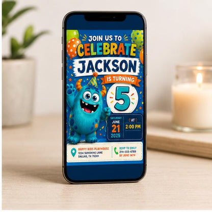 Editable Monster Birthday Invitation Canva Template, Boys Kids Cute Modern Fun DIY Sweet Chic Teen Party Invite, Printable Digital Download.