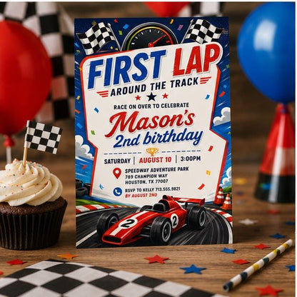 Editable Race Car Birthday Invitation Canva Template, Boys Kids Cute Fun DIY Sweet Chic Teen Tween Party Invite, Printable Digital Download.