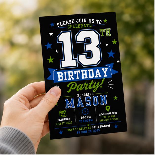 Editable Simple Birthday Invitation Canva Template, Boys Kids Teens Cute Modern Fun DIY Sweet Chic Party Invite, Printable Digital Download.