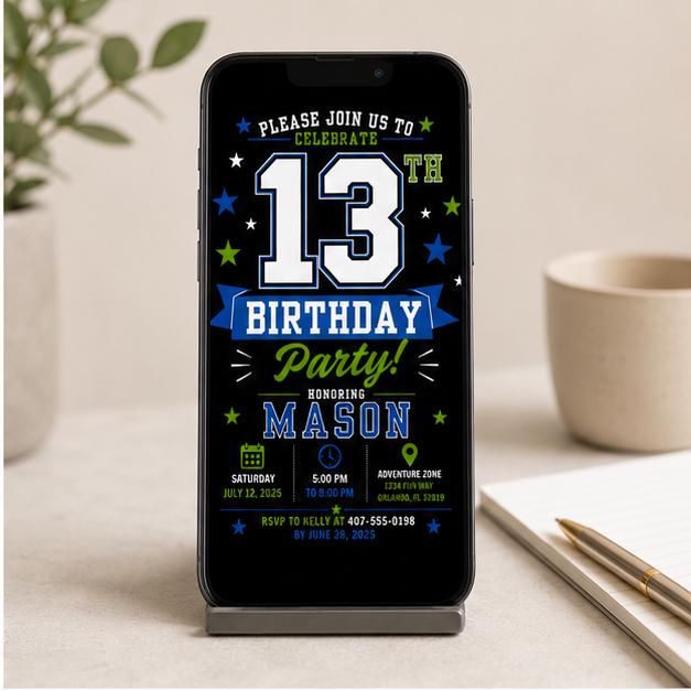 Editable Simple Birthday Invitation Canva Template, Boys Kids Teens Cute Modern Fun DIY Sweet Chic Party Invite, Printable Digital Download.