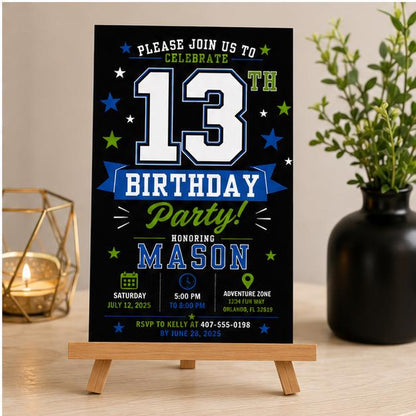 Editable Simple Birthday Invitation Canva Template, Boys Kids Teens Cute Modern Fun DIY Sweet Chic Party Invite, Printable Digital Download.