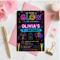 Editable Neon Glow Birthday Invitation Canva Template, Girls Teens Neon Cute Modern Fun Themed DIY Party Invite, Printable Digital Download.