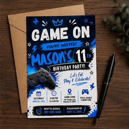 Editable Neon Glow Birthday Invitation Canva Template, Boys Teens Neon Cute Fun DIY Chic Kids Teen Party Invite, Printable Digital Download.