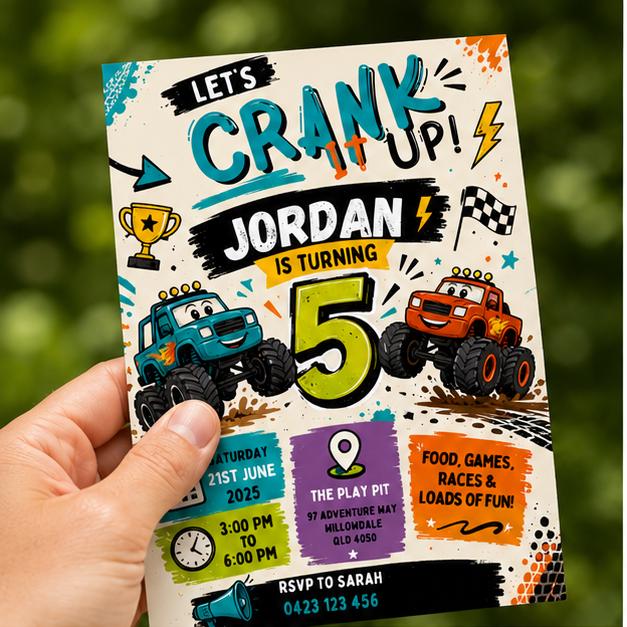 Editable Car Birthday Invitation Canva Template, Kids Cute Modern Fun Themed Custom DIY Sweet Chic Party Invite, Printable Digital Download.