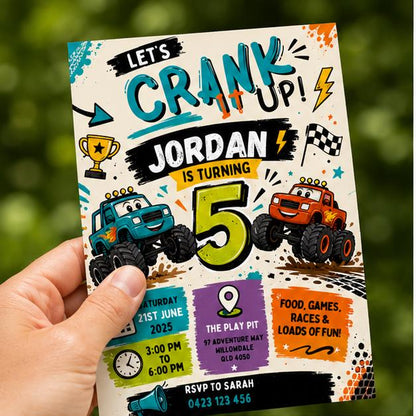 Editable Car Birthday Invitation Canva Template, Kids Cute Modern Fun Themed Custom DIY Sweet Chic Party Invite, Printable Digital Download.