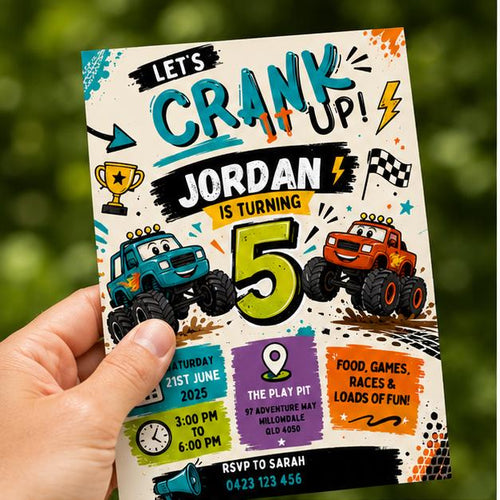 Editable Car Birthday Invitation Canva Template, Kids Cute Modern Fun Themed Custom DIY Sweet Chic Party Invite, Printable Digital Download.