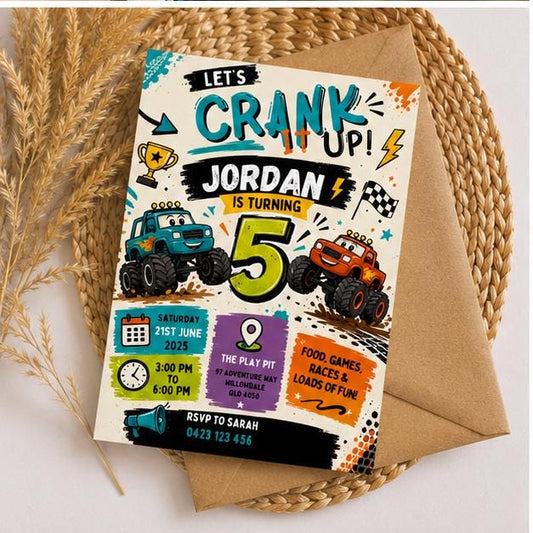 Editable Car Birthday Invitation Canva Template, Kids Cute Modern Fun Themed Custom DIY Sweet Chic Party Invite, Printable Digital Download.