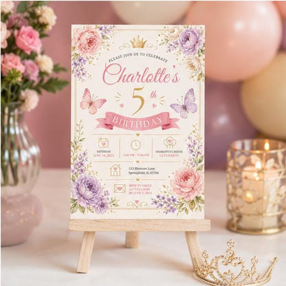 Editable Fairy Garden Birthday Invitation Canva Template, Pink Floral Girls Kids Cute Fun DIY Chic Party Invite, Printable Digital Download.