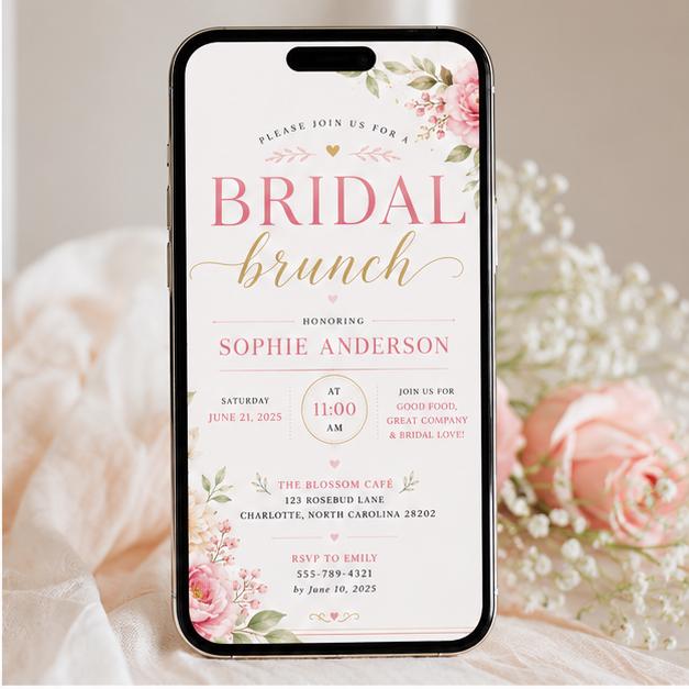 Editable Floral Bridal Shower Invitation Canva Template, Pink Orange Girls Adult Cute Fun DIY Chic Party Invite, Printable Digital Download.